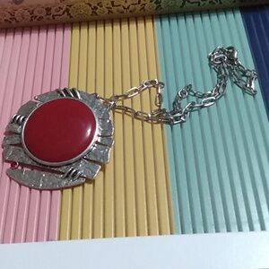 Large Brutalist Acrylic Silver Pendant On Silver Chain